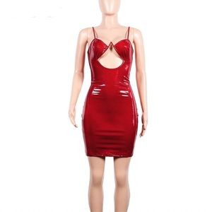 red latex dress